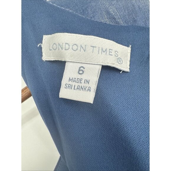 London Times Womens Size 6 Shimmer Blue Layered Rhinestone Neck Cocktail Dress - Picture 9 of 10